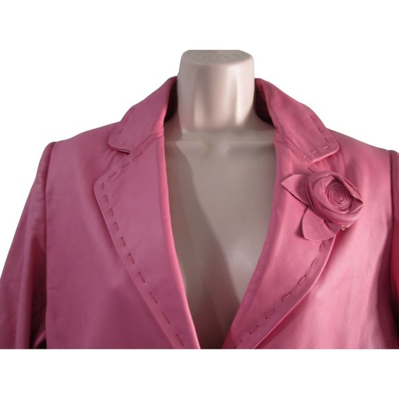 Pink Leather Two Button Lapel Flower Accent Jacket Bl;azer Wilson Ladies Large E - Picture 4 of 16